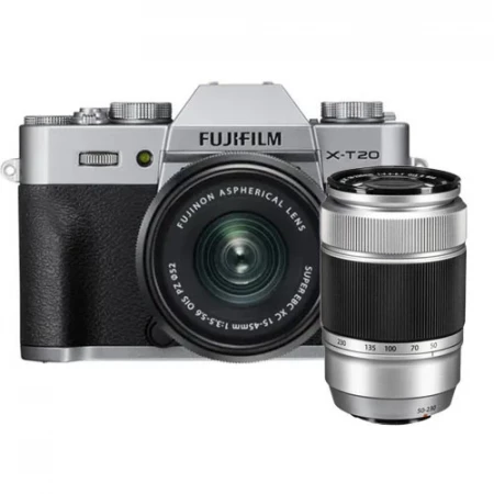 Fujifilm X-T20 Mirrorless Digital Camera with 15-45mm and 50-230mm Lens (Silver)